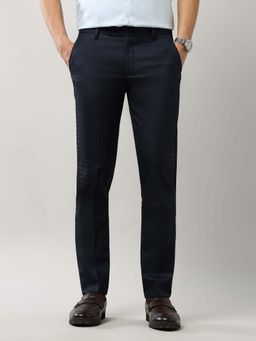 Arrow - Mens Navy Blue Mid Waist Checks Formal Trouser