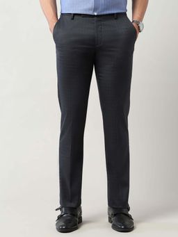 Arrow - Mens Black Mid Waist Checks Formal Trouser