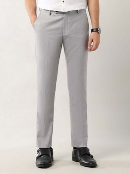 Arrow - Mens Grey Mid Waist Checks Formal Trouser