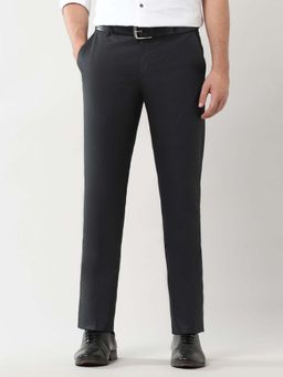 Arrow - Mens Grey Mid Waist Textured Formal Trouser