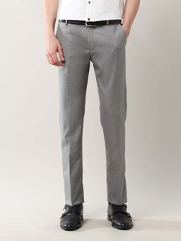 Arrow - Mens Grey Mid Waist Textured Formal Trouser