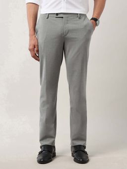 Arrow - Mens Grey Mid Waist Solid Formal Trouser
