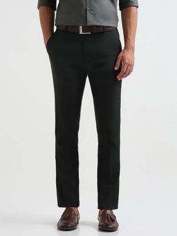 Arrow - Mens Green Mid Waist Solid Formal Trouser