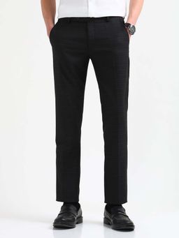 Arrow - Mens Grey Mid Waist Checks Formal Trouser