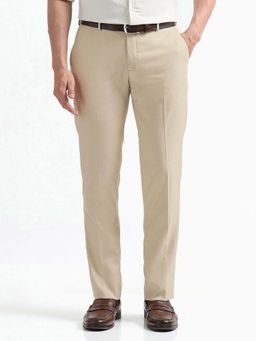 Arrow - Mens Beige Mid Waist Self Design Formal Trouser