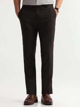 Arrow - Mens Brown Mid Waist Checks Formal Trouser