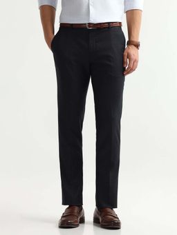 Arrow - Mens Navy Blue Mid Waist Checks Formal Trouser