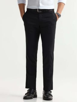 Arrow - Mens Black Mid Waist Checks Formal Trouser