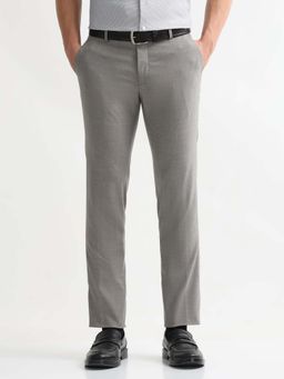 Arrow - Mens Grey Mid Waist Solid Formal Trouser