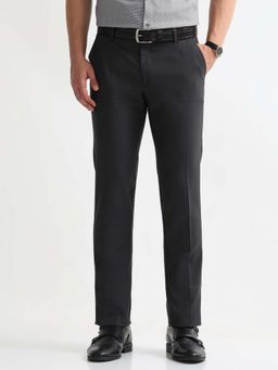 Arrow - Mens Grey Mid Waist Self Design Formal Trouser