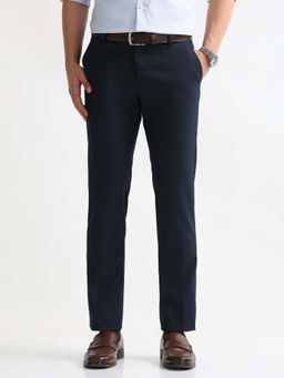 Arrow - Mens Navy Blue Mid Waist Stripes Formal Trouser