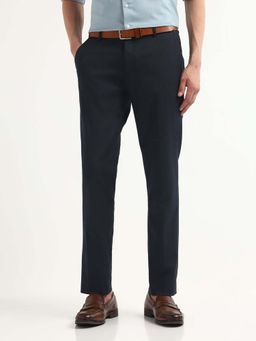 Arrow - Mens Black Mid Waist Stripes Formal Trouser