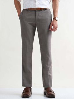 Arrow - Mens Grey Mid Waist Self Design Formal Trouser