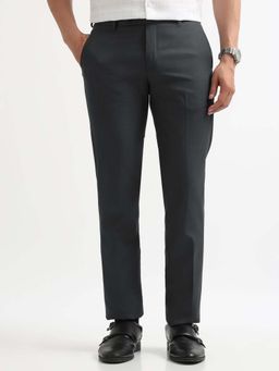 Arrow - Mens Grey Mid Waist Solid Formal Trouser