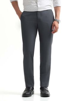 Arrow - Mens Grey Mid Waist Solid Formal Trouser