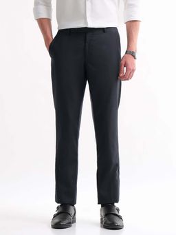 Arrow - Mens Blue Mid Waist Solid Formal Trouser