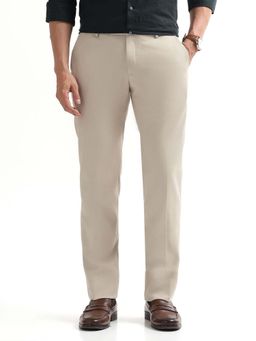 Arrow - Mens Beige Mid Waist Textured Formal Trouser