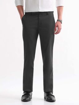 Arrow - Mens Grey Mid Waist Textured Formal Trouser