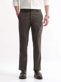 Arrow - Mens Brown Mid Waist Textured Formal Trouser