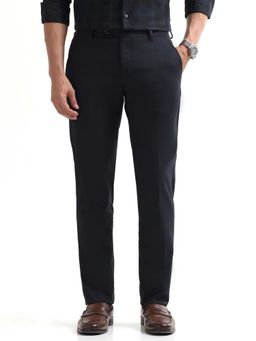 Arrow - Mens Blue Mid Waist Textured Formal Trouser