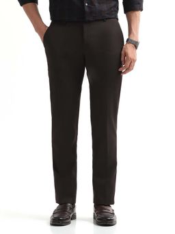 Arrow - Mens Brown Mid Waist Stripes Formal Trouser