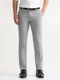 Arrow - Mens Grey Mid Waist Textured Formal Trouser