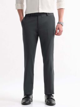 Arrow - Mens Grey Mid Waist Stripes Formal Trouser