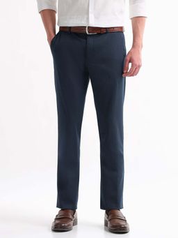 Arrow - Mens Blue Mid Waist Stripes Formal Trouser