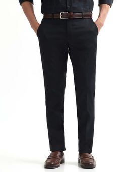 Arrow - Mens Navy Blue Mid Waist Stripes Formal Trouser