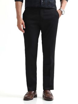 Arrow - Mens Black Mid Waist Stripes Formal Trouser