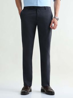 Arrow - Mens Blue Mid Waist Solid Formal Trouser