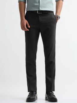 Arrow - Mens Charcoal Mid Waist Solid Formal Trouser