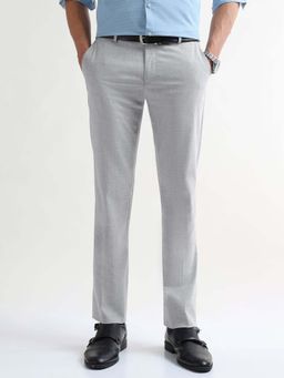 Arrow - Mens Grey Mid Waist Solid Formal Trouser