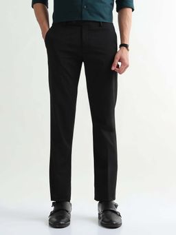 Arrow - Mens Black Mid Waist Solid Formal Trouser