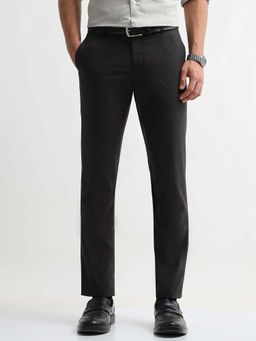 Arrow - Mens Black Mid Waist Solid Formal Trouser