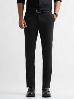 Arrow - Mens Black Mid Waist Solid Formal Trouser