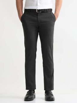Arrow - Mens Grey Mid Waist Solid Formal Trouser