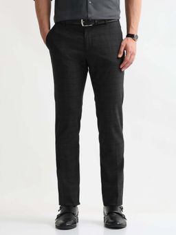 Arrow - Mens Grey Mid Waist Self Design Formal Trouser