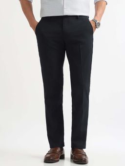 Arrow - Mens Blue Mid Waist Solid Formal Trouser