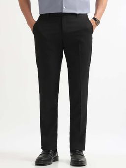 Arrow - Mens Grey Mid Waist Solid Formal Trouser
