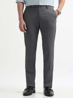 Arrow - Mens Grey Mid Waist Solid Formal Trouser