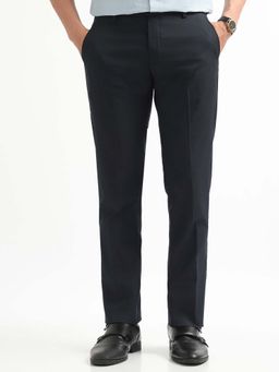 Arrow - Mens Blue Mid Waist Solid Formal Trouser