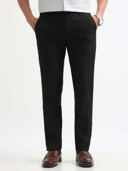 Arrow - Mens Black Mid Waist Solid Formal Trouser