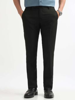 Arrow - Mens Black Mid Waist Solid Formal Trouser