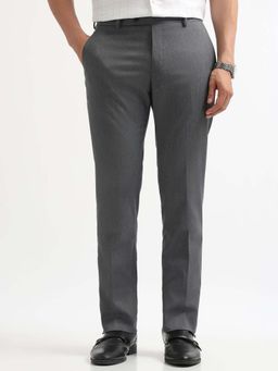 Arrow - Mens Grey Mid Waist Solid Formal Trouser