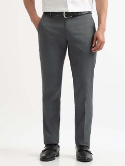 Arrow - Mens Grey Mid Waist Solid Formal Trouser