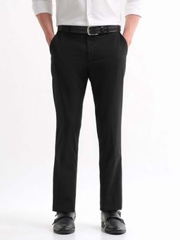Arrow - Mens Black Mid Waist Solid Formal Trouser