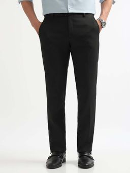 Arrow - Mens Black Mid Waist Self Design Formal Trouser