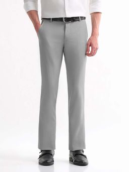 Arrow - Mens Grey Mid Waist Textured Formal Trouser