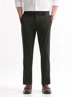 Arrow - Mens Green Mid Waist Textured Formal Trouser